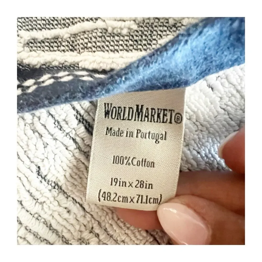 World Market Hand Towels Made In Portugal Diamond Print 100% Cotton 19”x28”